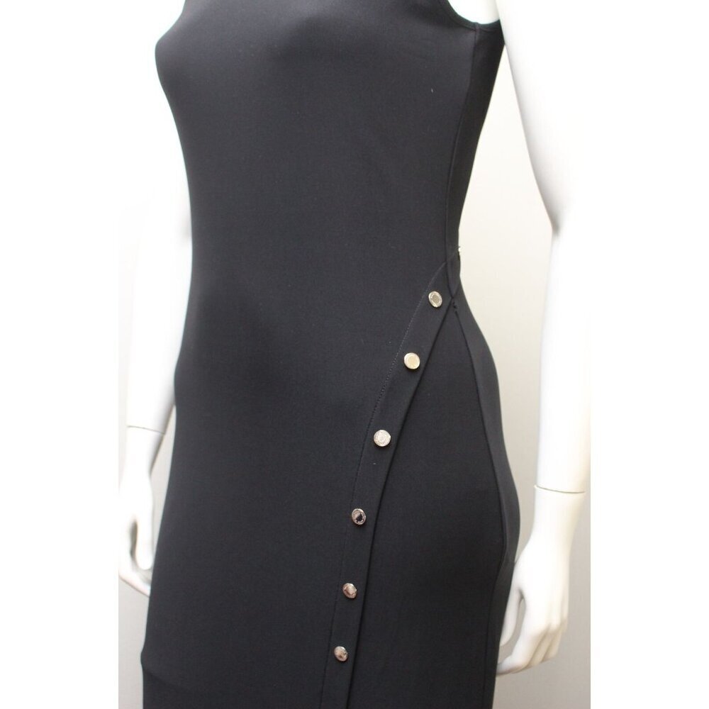 WHBM Black Matte Jersey Sleeveless Diagonal Button Detail Midi Dress Size S - Picture 6 of 8